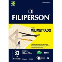 Papel milimetrado A4 210MM X 297MM 63G/M² com 50 folhas branco Filiperson