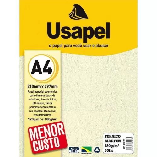 Papel pérsico 180g/m² A4 marfim com 50 folhas Usapel