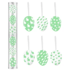 Páscoa ovos decorados de plástico para pendurar branco com verde 06cm com 06 unidades