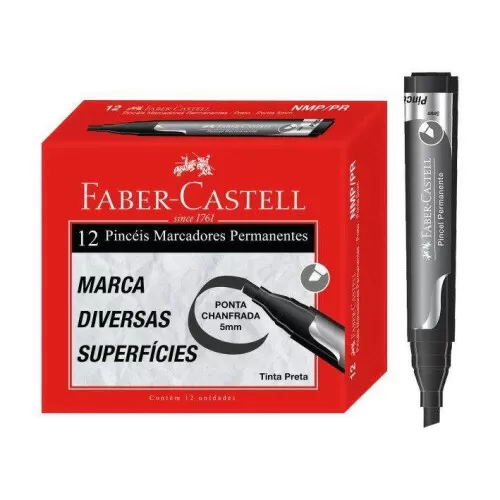 Pincel atômico permanente preto 5,3mm ponta chanfrada Faber Castell