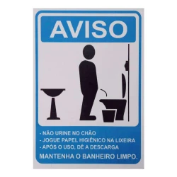 Placa de sinalização plástica mantenha o banheiro limpo masculino 15x20cm