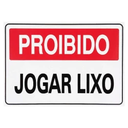 Placa de sinalização plástica proibido jogar lixo 20x30cm