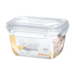 Pote plástico retangular transparente com trava fliplock 550ml Rischioto