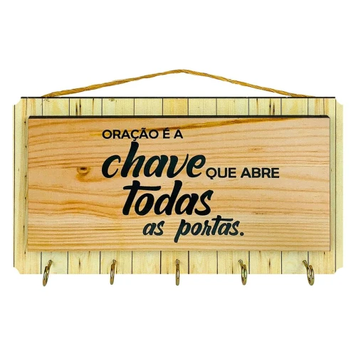 Porta chaves de madeira decorado com 05 lugares 21x13cm Toquinho Jr