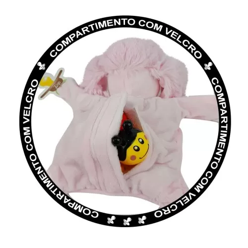 Porta chupeta ovelhinha de pelúcia rosa Zip