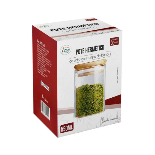 Pote de vidro hermético 550ml com tampa de bambu