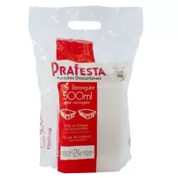 Pote plástico descartável retangular para freezer e microondas 500ml com 24 unidades Prafesta