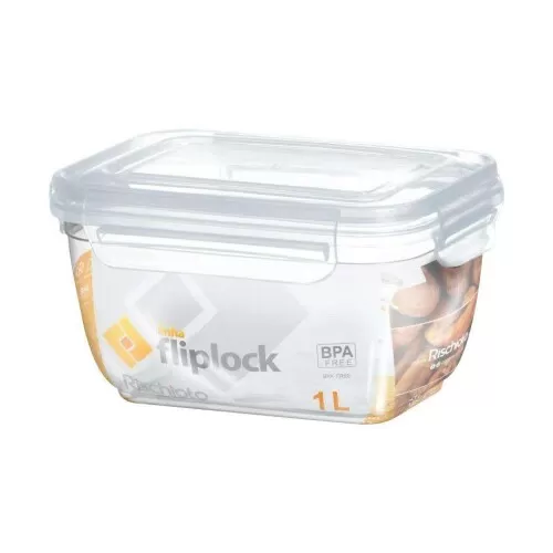 Pote plástico retangular transparente com trava fliplock 1000ml Rischioto