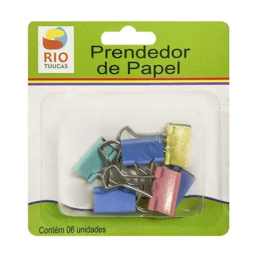 Prendedor de papel metal mola 18mm colorido com 06 unidades Rio Tijucas