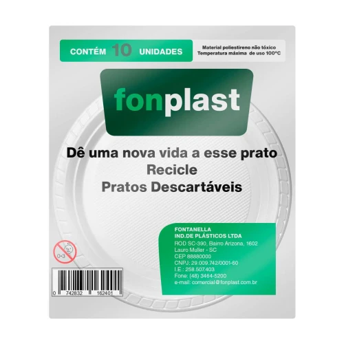 Prato plástico n°21 raso branco pacote com 10 unidades Fonplast