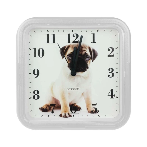 Relógio de parede quadrado 22cm cachorro branco Sulclock