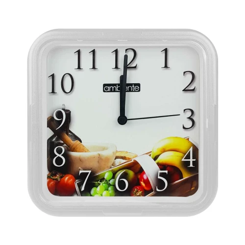 Relógio de parede quadrado 22cm frutas branco Sulclock