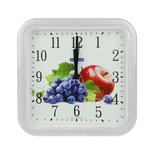 Relógio de parede quadrado 22cm frutas branco Sulclock