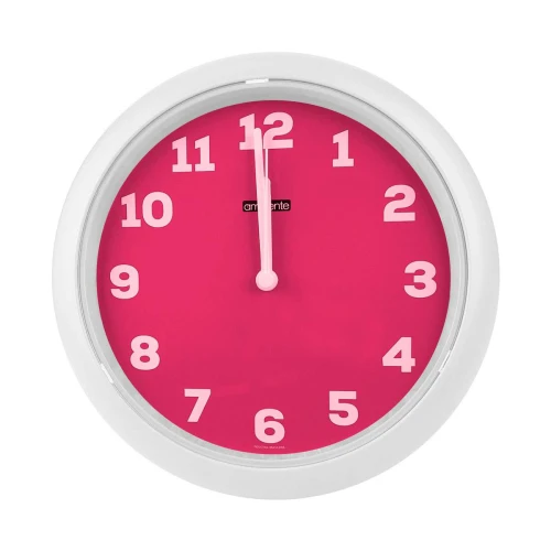 Relógio de parede redondo 24cm branco com fundo pink Sulclock