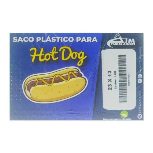 Saco plástico para cachorro quente 23x13cm pacote com 1kg