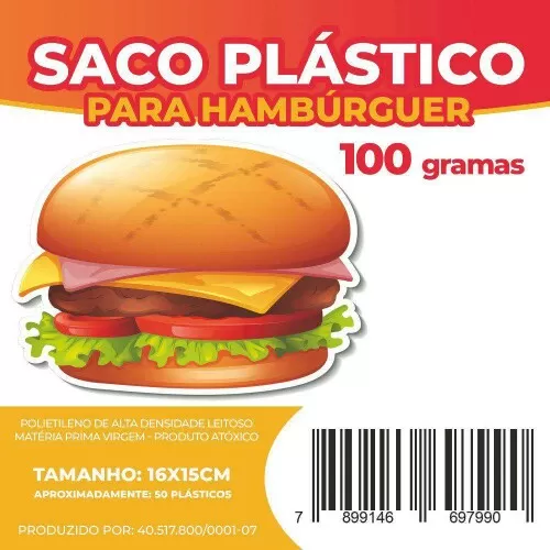 Saco plástico para hambúrguer 16x15cm 100GR aproximadamente 50 unidades