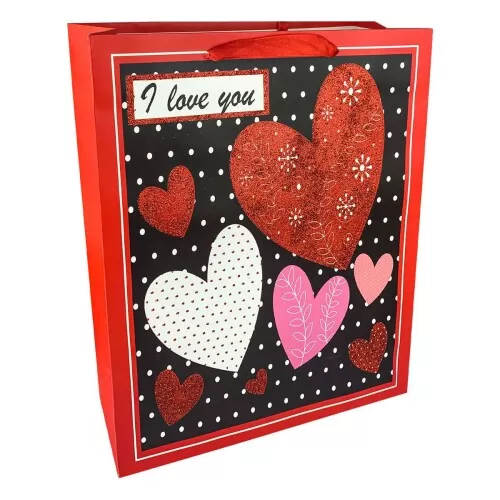 Sacola para presente papel 30cmx40cm decorada love gliter Amigold