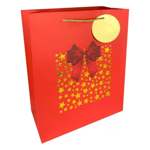 Sacola para presente papel 32cmx26cm decorada laço estrela Amigold