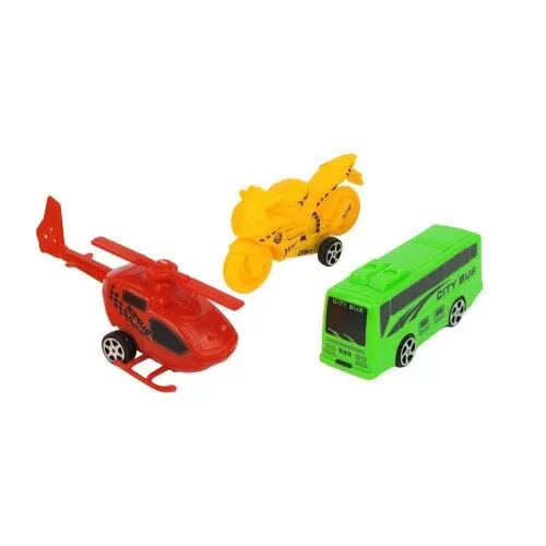 Super transportes plásticos com 03 unidadeas 9cm Folia Imports