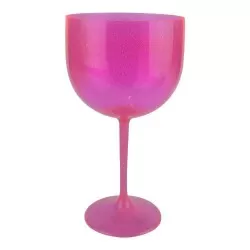 Taça acrílica para gin glitter rosa fluor 500ml Neoplas