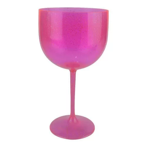 Taça acrílica para gin glitter rosa fluor 500ml Neoplas