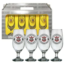 Taça de vidro floripa para chopp 300ml com 04 peças corinthians allmix