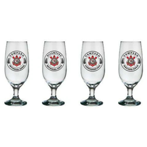 Taça de vidro floripa para chopp 300ml com 04 peças corinthians allmix