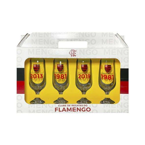 Taça de vidro floripa para chopp 300ml com 04 peças flamengo allmix