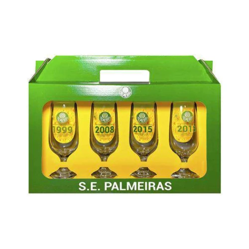 Taça de vidro floripa para chopp 300ml com 04 peças palmeiras allmix