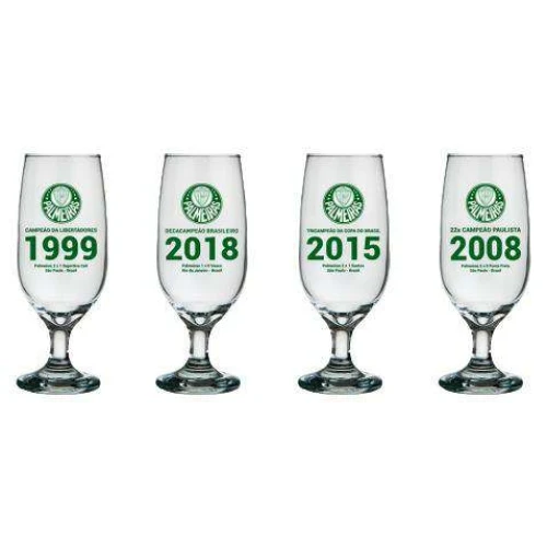 Taça de vidro floripa para chopp 300ml com 04 peças palmeiras allmix