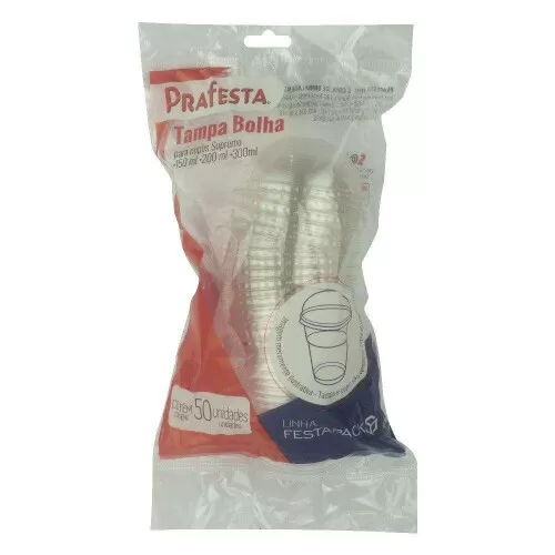 Tampa bolha para copo supremo 150/200/300ml transparente com 50 unidades Prafesta