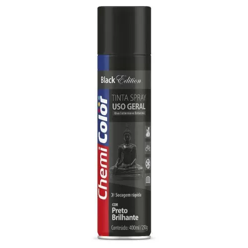 Tinta spray uso geral 400ml preto brilhante Chemicolor