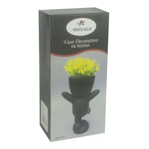 Vaso de cerâmica cabeça corpinho em pé com flor 19cm