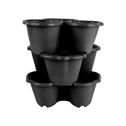 Vaso plástico pétalas empilhável preto 42cm 11,5 litros Plasmont