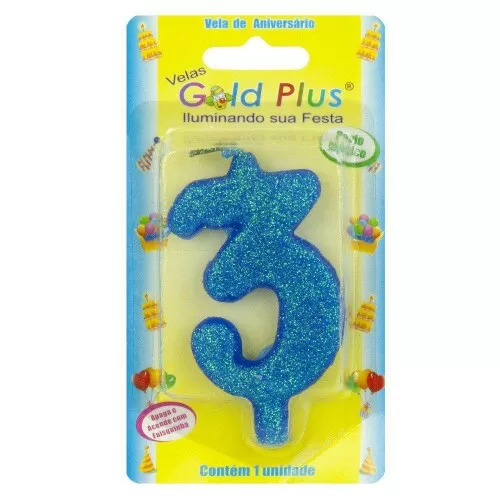 Vela de aniversário grande azul Nº3 Gold Plus