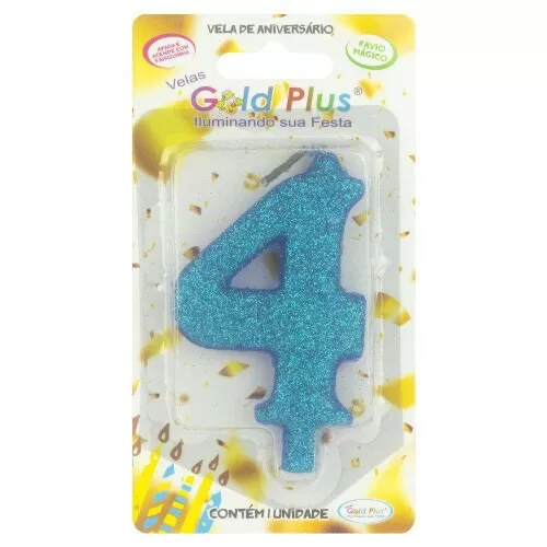 Vela de aniversário grande azul Nº4 Gold Plus