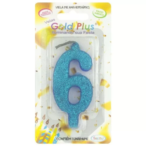 Vela de aniversário grande azul Nº6 Gold Plus