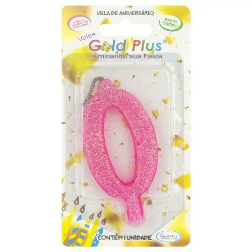 Vela de aniversário grande rosa Nº0 Gold Plus