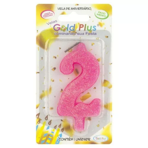 Vela de aniversário grande rosa Nº2 Gold Plus