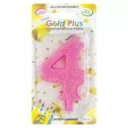 Vela de aniversário grande rosa Nº4 Gold Plus