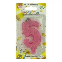 Vela de aniversário grande rosa Nº5 Gold Plus