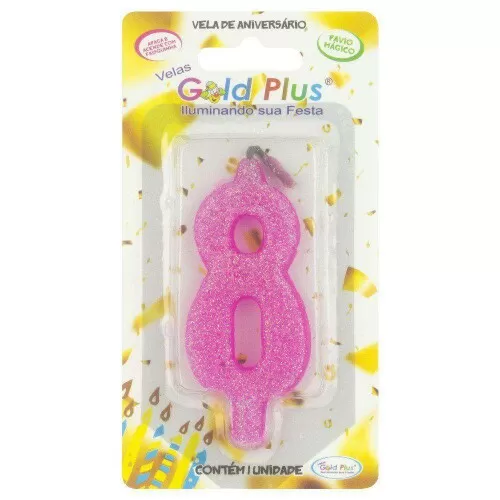 Vela de aniversário grande rosa Nº8 Gold Plus