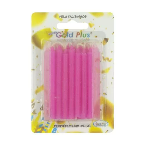 Vela palito rosa com 24 unidades Gold Plus