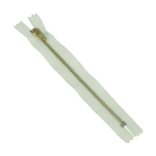 Zíper de metal médio 15cm dourado branco Corrente